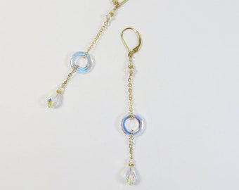 Extra Long Swarovski Crystal Circles Earrings with 925 Sterling Silver and 14kt Goldfill, Verrmeil, Delicate Swarovski Circles Earrings