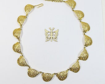 1980s Necklace Choker, Super Gorgeous Vintage Little Gold Birds? Design Choker Articulated Goldtone Collar Necklace Adjustable Length
