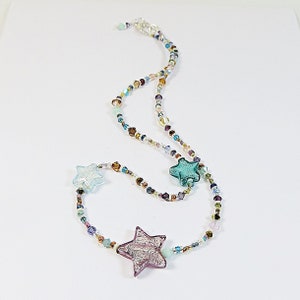 Murano Glass Stars Necklace, Asymmetric Venetian Glass Stars Necklace and Swarovski Crystal, Copper and 925 Sterling Silver Necklace imagem 1