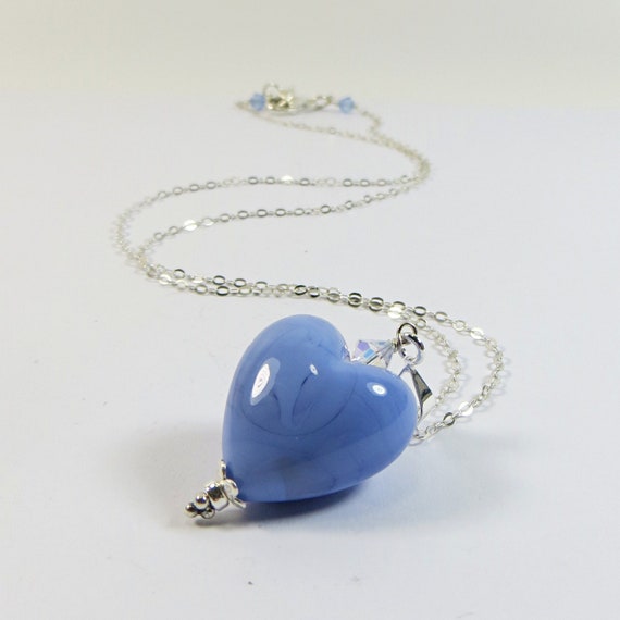 Murano Glass Venetian Love Heart Necklace - Silver and Blue