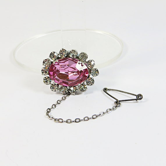 1950s Small Pink Crystal Brooch Pin with Safety C… - image 4