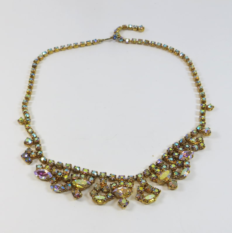 Vintage Crystal Rhinestone Necklace Lovely 1950/'s Sparkling AB Aurora Borealis Crystal Choker Necklace Glittering Sparkling Necklace