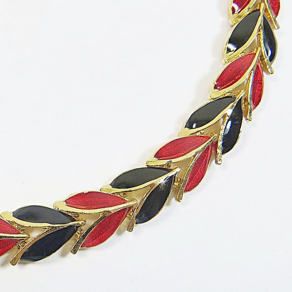 1980s Enamel Necklace Choker, Red Black Enamel Ar… - image 3