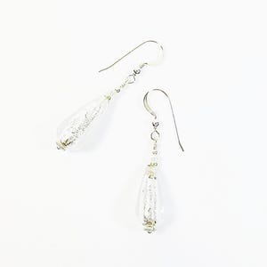 Handmade Murano Earrings, Silver Venetian Glass Drops Earrings, Luxe Shining Silverfoil Small Earrings w Swarovski & Silver, Clips Availabe