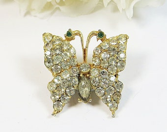 1930s Little Butterfly Brooch Pin, Adorable 1930s Rhinestone Crystal Butterfly Brooch w Vintage Sparkle, Little Crystal Butterfly Brooch Pin