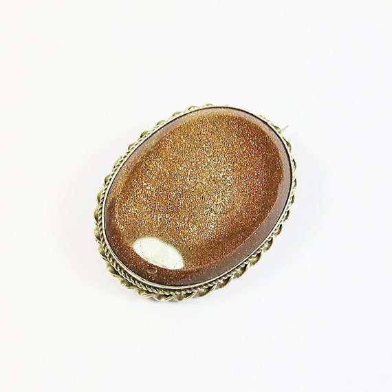 Victorian Brooch Pin Goldstone, Sparkling Pretty … - image 1