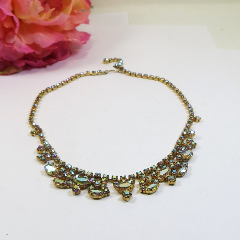 Vintage Crystal Rhinestone Necklace Lovely 1950/'s Sparkling AB Aurora Borealis Crystal Choker Necklace Glittering Sparkling Necklace
