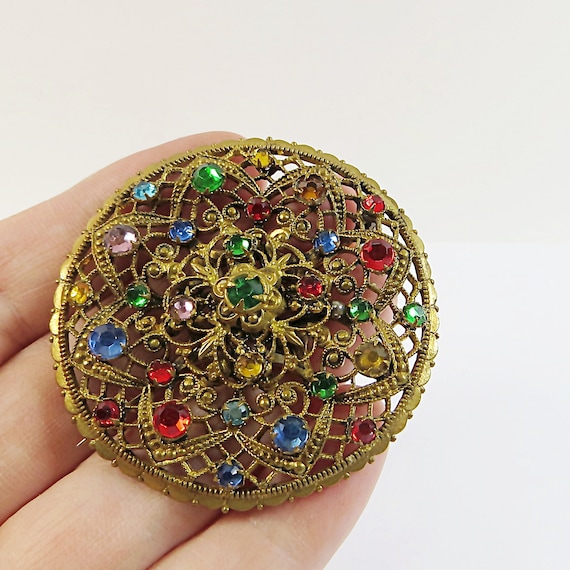 1910-20s Filigree Brooch, Vintage Czech Bohemian Foil Backed 1910-20s Filigree Brooch, Vintage Czech Bohemian Foil Backed