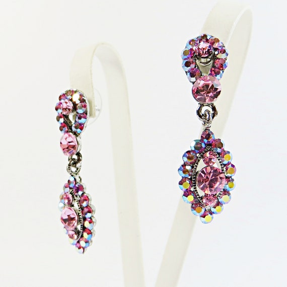 Unworn Swarovski Crystal Earrings, Rose Pink Vint… - image 6