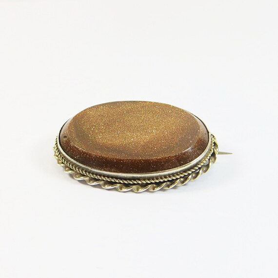 Victorian Brooch Pin Goldstone, Sparkling Pretty … - image 8