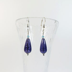 Murano Glass Drops Earrings, Purple Velvet Venetian Glass Drops Earrings with White Gold Inside, Swarovski Crystal and Sterling Silver image 9