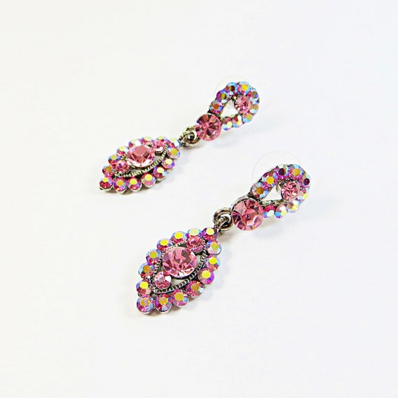 Unworn Swarovski Crystal Earrings, Rose Pink Vint… - image 2