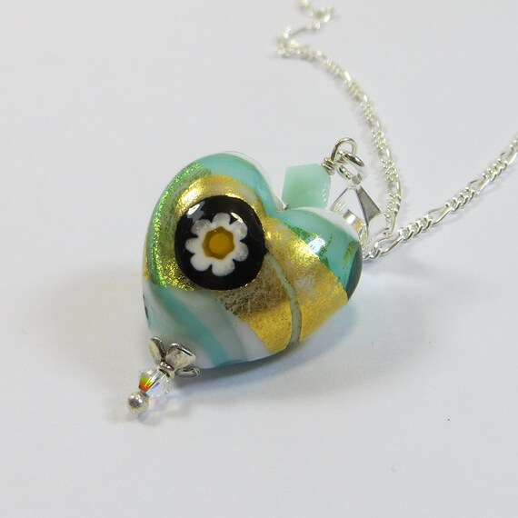 Collier Pendentif Cœur En Verre Murano Gris Argenté - Élégance Vintage Et Romantique