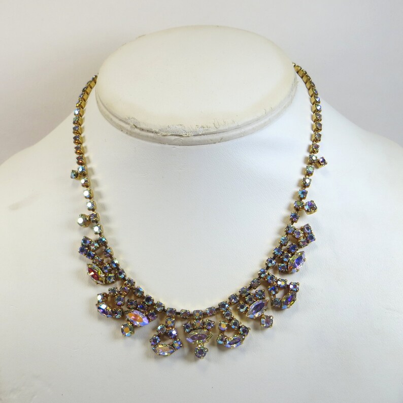Vintage Crystal Rhinestone Necklace Lovely 1950/'s Sparkling AB Aurora Borealis Crystal Choker Necklace Glittering Sparkling Necklace