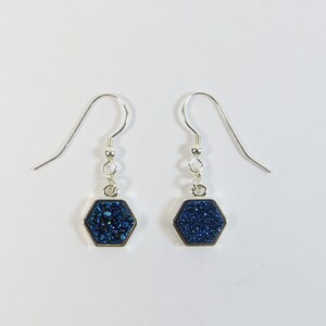Druzy Earrings, Little Dark Blue Druzy Silverplated Earrings with 925 Sterling Silver Fittings zdjęcie 8