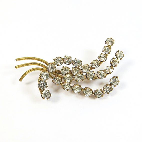 Broche Ancienne Laiton Et Strass Cristal Rouge - Années 1930/40