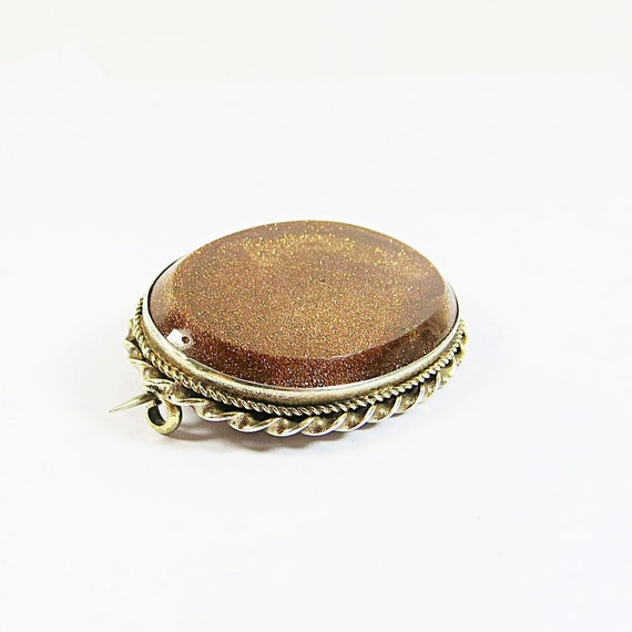 Victorian Brooch Pin Goldstone, Sparkling Pretty … - image 9