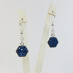 Druzy Earrings, Little Dark Blue Druzy Silverplated Earrings with 925 Sterling Silver Fittings image 2