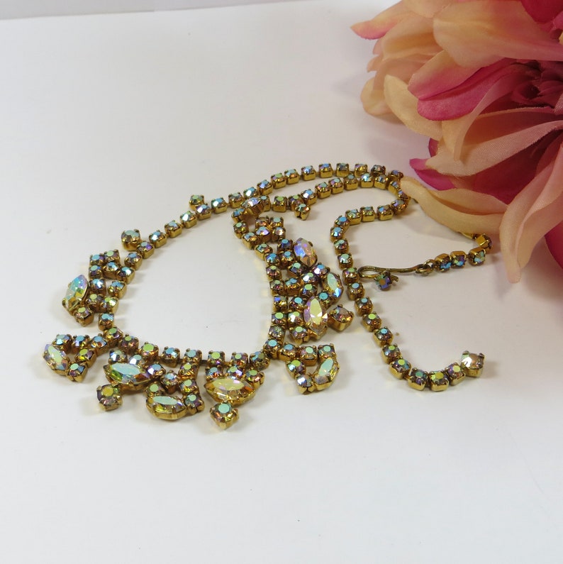 Vintage Crystal Rhinestone Necklace Lovely 1950/'s Sparkling AB Aurora Borealis Crystal Choker Necklace Glittering Sparkling Necklace