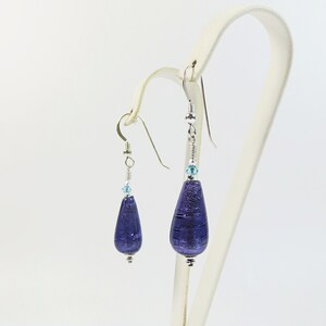 Murano Glass Drops Earrings, Purple Velvet Venetian Glass Drops Earrings with White Gold Inside, Swarovski Crystal and Sterling Silver image 3