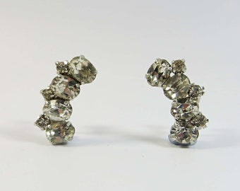 1980s Screw Back Earrings, Sparkling Ice Clear Foil Backed Crystal Rhinestone Non Pierced Earrings, Vintage Crystal Silvertone Earrings