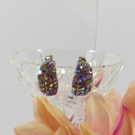 Unworn Vintage Earrings Swarovski Crystal Pink Pe… - image 4