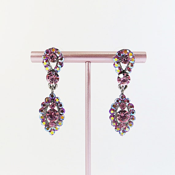 Unworn Swarovski Crystal Earrings, Rose Pink Vint… - image 5