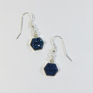 Druzy Earrings, Little Dark Blue Druzy Silverplated Earrings with 925 Sterling Silver Fittings zdjęcie 3