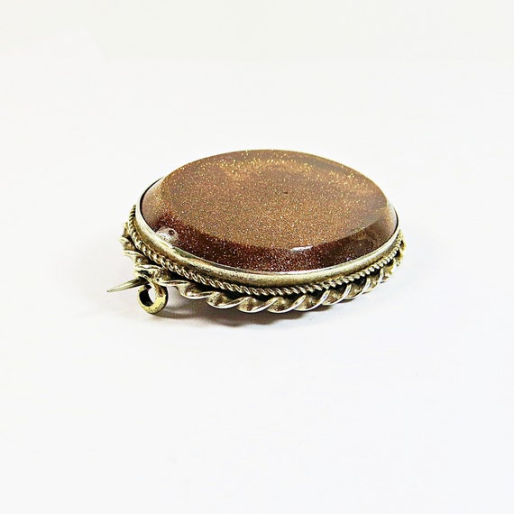 Victorian Brooch Pin Goldstone, Sparkling Pretty … - image 3