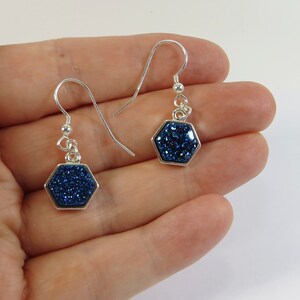 Druzy Earrings, Little Dark Blue Druzy Silverplated Earrings with 925 Sterling Silver Fittings image 10