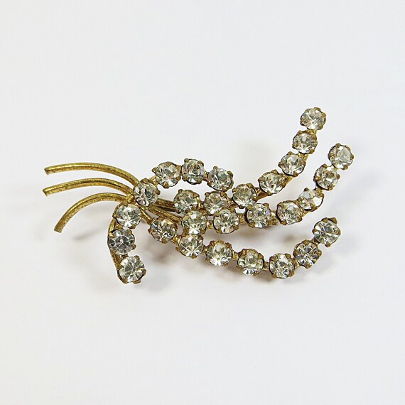 Broche Vintage Avec Strass - Métal Doré Et Brillants - Occasion En Excellent état