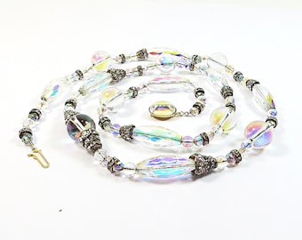 Collana Swarovski anni '70, superbo cristallo vintage Aurora Boreale trasparente e AB con chiusura abbinata, di alta qualità.