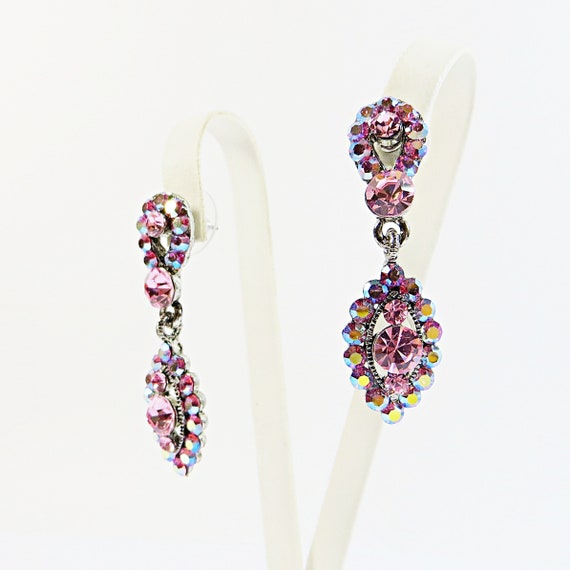 Unworn Swarovski Crystal Earrings, Rose Pink Vint… - image 9