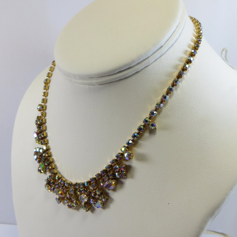 Vintage Crystal Rhinestone Necklace Lovely 1950/'s Sparkling AB Aurora Borealis Crystal Choker Necklace Glittering Sparkling Necklace