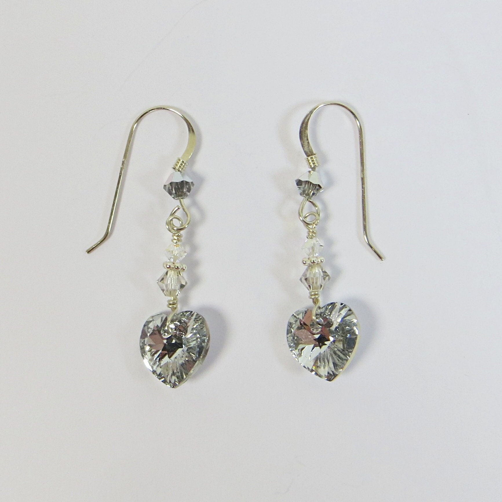 E7103 Stunning Rhodium Plated Dual Heart Swarovski Crystal Earrings -  Cerijewelry