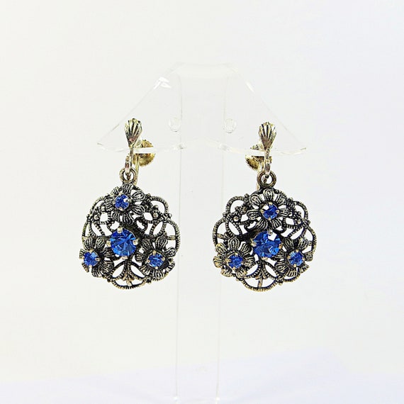 1930s 40s Bohemian Czech Filigree Earrings with B… - image 1