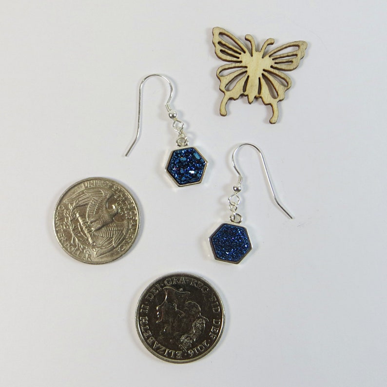 Druzy Earrings, Little Dark Blue Druzy Silverplated Earrings with 925 Sterling Silver Fittings zdjęcie 6