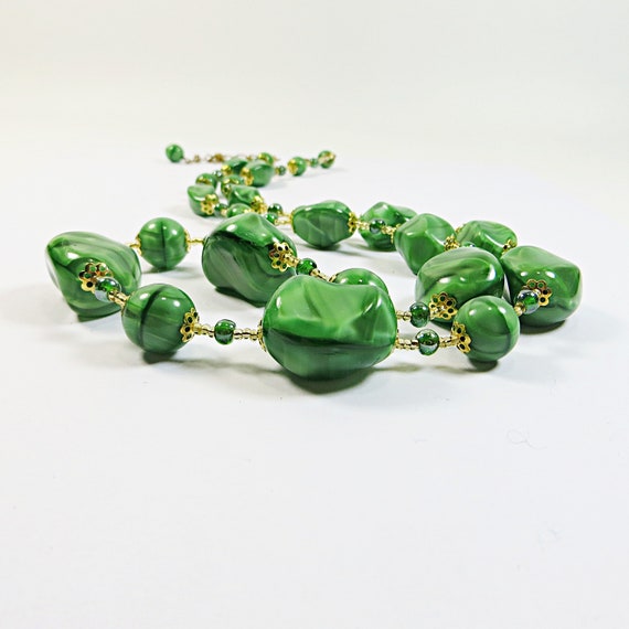 1930s Bohemian Glass Grass Green Satin Beads Rest… - image 6
