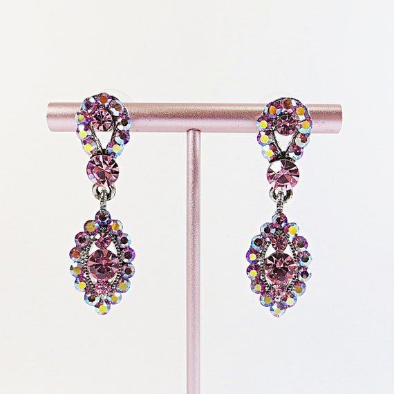 Unworn Swarovski Crystal Earrings, Rose Pink Vint… - image 1