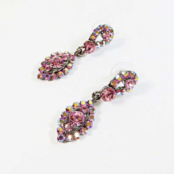 Unworn Swarovski Crystal Earrings, Rose Pink Vint… - image 4