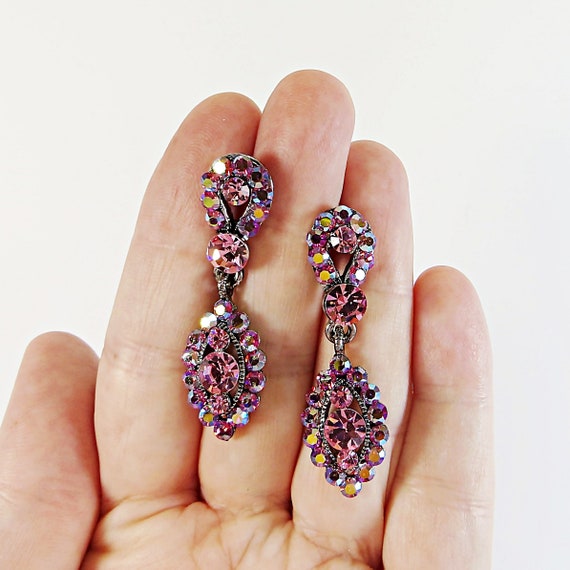 Unworn Swarovski Crystal Earrings, Rose Pink Vint… - image 10