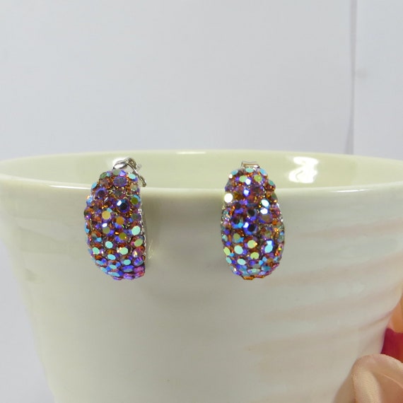 Unworn Vintage Earrings Swarovski Crystal Pink Pe… - image 1