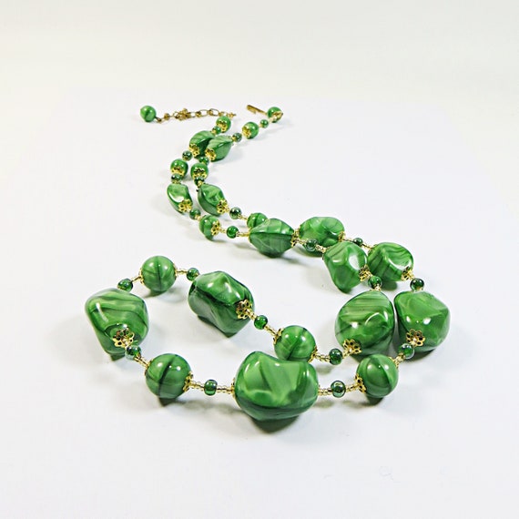 1930s Bohemian Glass Grass Green Satin Beads Rest… - image 3