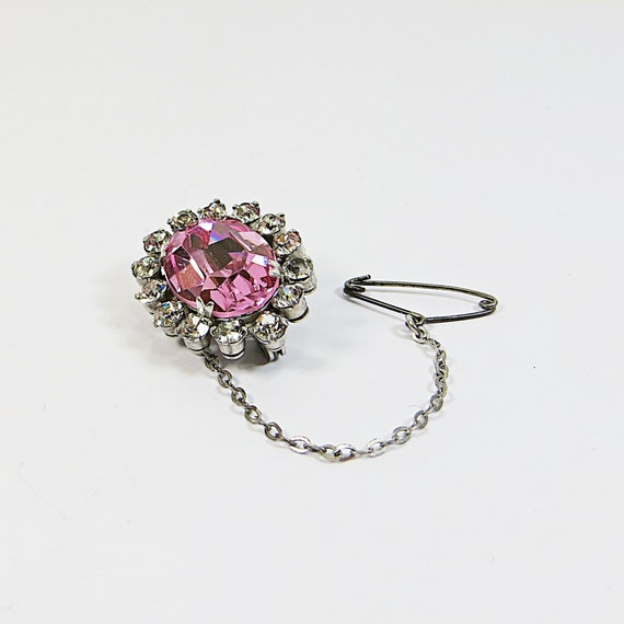 1950s Small Pink Crystal Brooch Pin with Safety C… - image 6