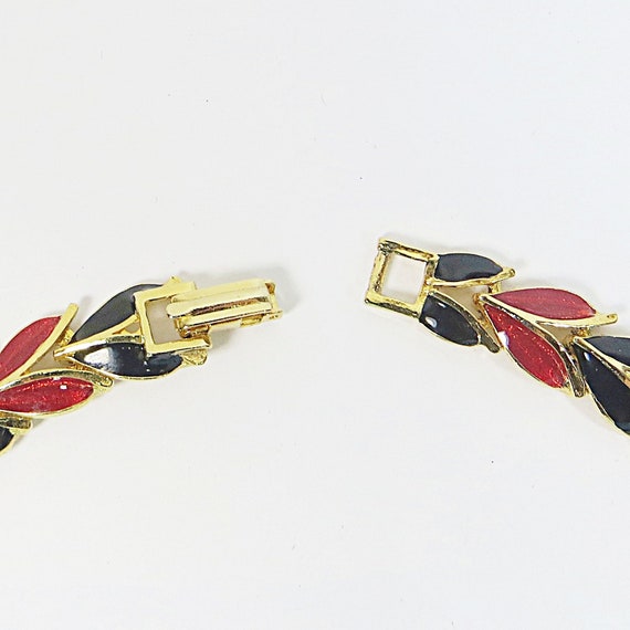 1980s Enamel Necklace Choker, Red Black Enamel Ar… - image 7