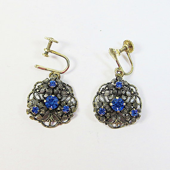 1930s 40s Bohemian Czech Filigree Earrings with B… - image 3