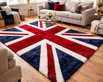 Handgetufteter Wollteppich von Union Jack | Britische Flagge, modernes Dekor
