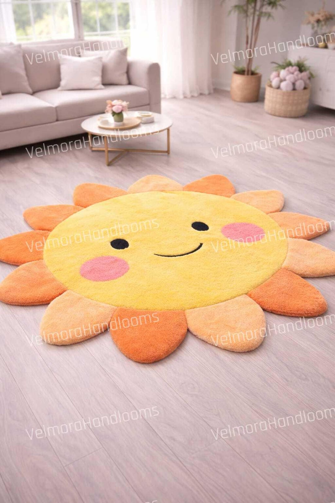Small Sunshine Rug Sunhug™ Happy Bloom Rug – Smiling Sunshine Floor Art for Joyful Homes ...