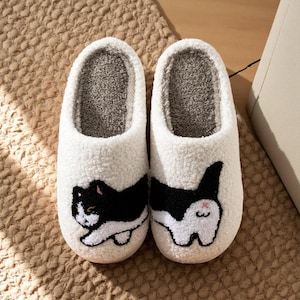 Fat Cat Slippers: Plush Fuzzy Warm Lined Non-Slip Sole Comfy Indoor House Shoes