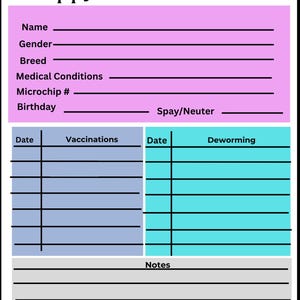 puppy printable, dog health tracker, dog vaccination record, puppy planner, dog mom, pet care sheet, vet visit log, printable pet record